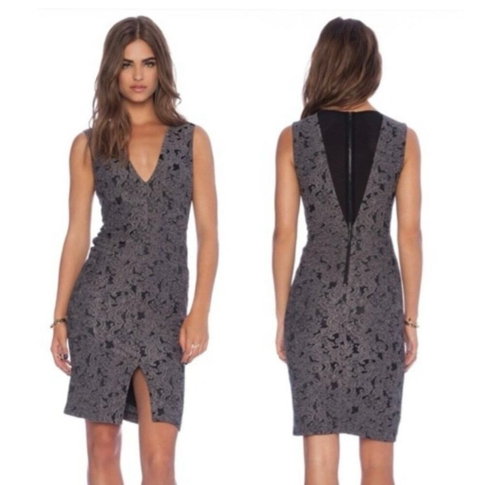 Alice + Olivia NWOT Baylee Tapestry Gray Black Mesh Cocktail Evening Dress 2 S